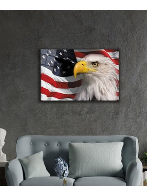  Kartallı Amerika Bayrağı Cam Tablo American Eagle Flag