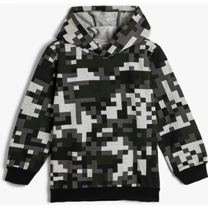 Geometrik Desenli Kapşonlu Sweatshirt Şardonlu