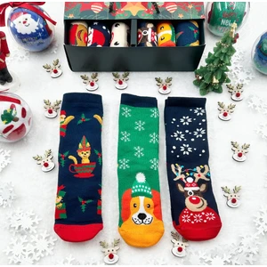 Soft and Baby Çocuk 3'lü Yeni Yıl Çorabı Yılbaşı Çorap Noel Baba