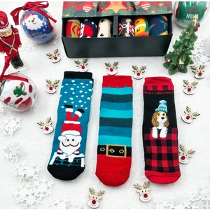 Soft and Baby Çocuk 3'lü Yeni Yıl Çorabı Yılbaşı Çorap Noel Baba