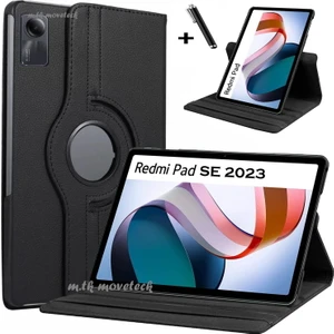 M.TK Moveteck Xiaomi Redmi Pad Se 11 Inç Tablet Kılıf 360 Dönebilen Stand Tam Koruma Pu Deri Akıllı Kapaklı Kılıf+ Dokunmatik Kalem