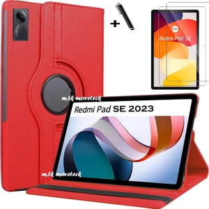 M.TK Moveteck Xiaomi Redmi Pad Se 11 Inç Tablet Kılıf 360 Döner Pu Deri Standlı Kapak Ekran Koruyucu ve Kalem 3'lü Set