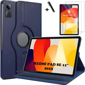 M.TK Moveteck Xiaomi Redmi Pad Se 11 Inç Tablet Kılıf 360 Döner Pu Deri Standlı Kapak Ekran Koruyucu ve Kalem 3'lü Set