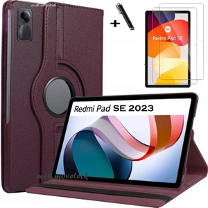 M.TK Moveteck Xiaomi Redmi Pad Se 11 Inç Tablet Kılıf 360 Döner Pu Deri Standlı Kapak Ekran Koruyucu ve Kalem 3'lü Set