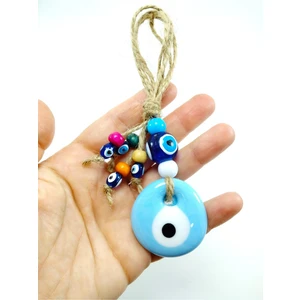 Ennea Art Nazar Boncuğu Mavi Araba Dikiz Ayna Süsü / Duvar Dekoru El Yapımı Cam Hediyelik Eşya