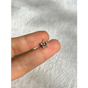 Nature Cerrahi Çelik Zirkon Taşlı Gülen Yüzlü Gold Yıldız Piercing