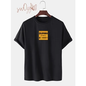 Duman Baskılı Siyah Oversize Tshirt