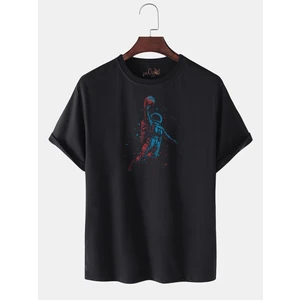 Basketbolcu Astronot Baskılı Oversize Bol Kalıp Siyah Tshirt