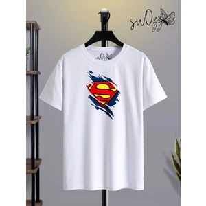 Super Man Yüksek Kaliteli Beyaz Tshirt