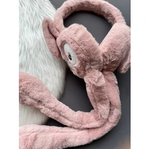 Tarz Çocuk Hareketli Oynar Kulaklı Peluş Tavşan Çocuk Kulak Isıtıcı Koruyucu Kulaklık - Koyu Pembe