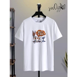 Bugs Bunny Naber Doktor What's Up Doc? Ön ve Sırt Baskılı Beyaz Tshirt