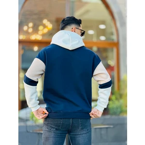High Nakışlı Oversize Sweatshirt - Lacivert Bej