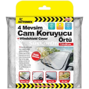 4 Mevsim Oto Ön Cam Brandası Araç Camı Buzlanma Önleyici ve Koruyucu Branda Cam Üstü Kar Örtüsü Buz Brandası Güneş Önleyici 156 x 90 cm