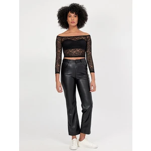 Kadın  Dantel Omuzu Açık Top Siyah Bluz
