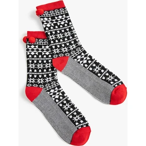 Yılbaşı Desenli Çorap Ponpon Detaylı