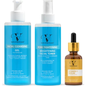 3’lü Cilt Bakım Seti Yüz Temizleme Jeli +Tonik + Vitamin C Serum