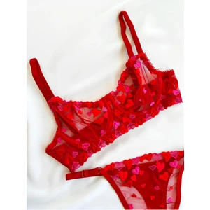 Iç Çamaşırı Balenli Sütyen Takımı, Kırmızı Kalpli Dantelli Sütyen Takımı, Transparan Sütyen Takım