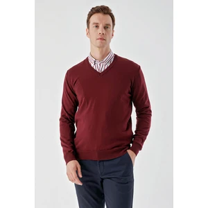 Erkek Koyu Bordo Basic V Yaka Dynamic Fit Rahat Kesim Triko