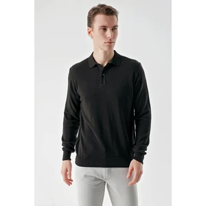 Erkek Siyah Basic Polo Yaka Dynamic Fit Rahat Kesim Triko