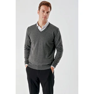 Erkek Füme Basic V Yaka Dynamic Fit Rahat Kesim Triko