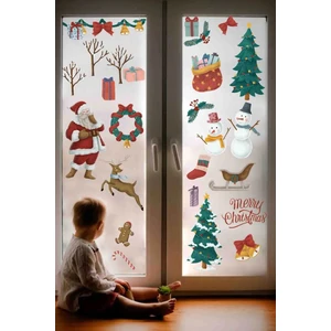 Yeni Yıl Merry Christmas Figürleri Cam Duvar Kapı Sticker Setleri - Yılbaşı Seti