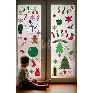 Yeni Yıl Merry Christmas Figürleri Cam Duvar Kapı Sticker Setleri - Yılbaşı Seti