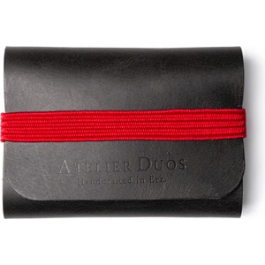 Atelier Duos  Deri Kartlık, Lastikli Kartlık,el Yapımı Kartlık, Siyah Deri-Kırmızı Lastik