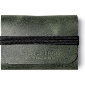 Atelier Duos  Deri Kartlık, Lastikli Kartlık,el Yapımı Kartlık, Yeşil Deri-Siyah Lastik