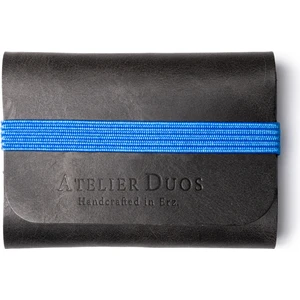 Atelier Duos  Deri Kartlık, Lastikli Kartlık,el Yapımı Kartlık, Siyah Deri-Mavi Lastik