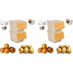 Motek Patateslik Soğanlık Sepeti Oyuncak Kutusu Tekerlekli Organızer Çok Amaçlı Kutu 4X12LT-BAMBU+KREM