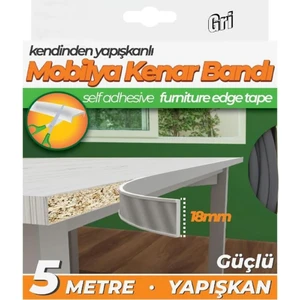 Kendinden Yapışkanlı Masa,raf,dolap,tezgah,mobilya Kenar Bandı 18MMX5 Metre-Gri