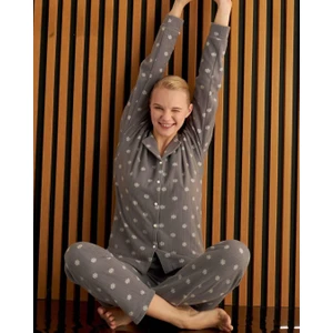 Kadın Kar Tanesi Desenli Fitilli Polar Pijama Takım