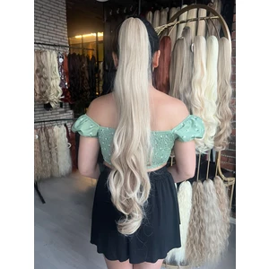 Peruk Market Postiş Tokalı Dalgalı At Kuyruğu - Kumral Beyaz Platin Röfleli 80CM