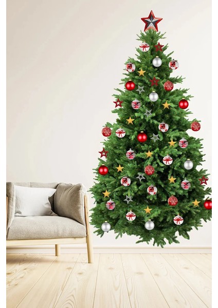 Yeni Yıl Merry Christmas Yılbaşı Ağacı ve Parti Malzemeleri Cam Duvar Sticker Seti