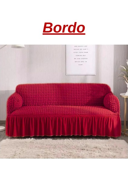 Bürümcük 3 Kişilik Koltuk Örtüsü. Etekli Streç Esnek Lastikli Çekyat Kanepe Kılıfı