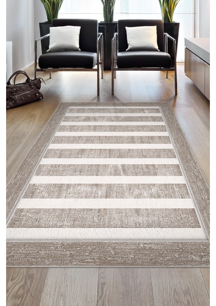 Dijital Salon Halısı Trend Keçe Kaymaz Taban Modern Alexia Bej