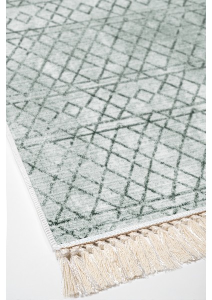 Dijital Salon Halısı Trend Keçe Kaymaz Taban Saçaklı Iskandinav Nydia Yeşil fırsatları