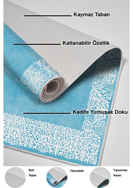 Dijital Salon Halısı Trend Keçe Kaymaz Taban Modern Sequoia Mavi indirimleri