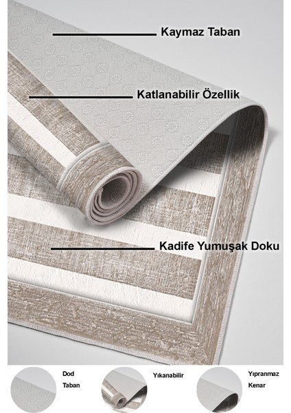 Dijital Salon Halısı Trend Keçe Kaymaz Taban Modern Alexia Bej indirimleri