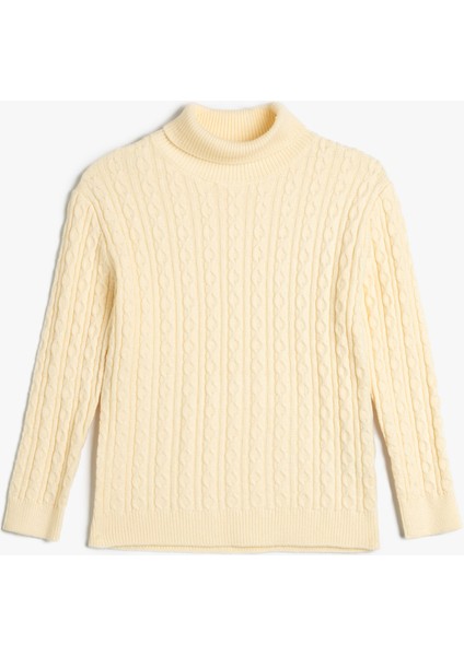 Balıkçı Yaka Kazak Saç Örgü Detaylı Uzun Kollu