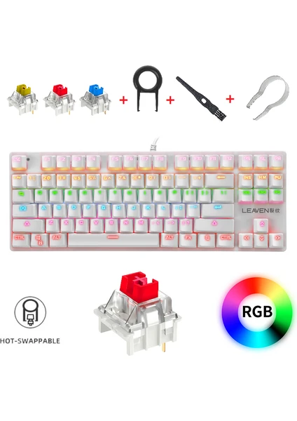 K550 Kablolu Hot-Swap Rainbow RGB Blue Switch Mekanik Klavye 87 Tuş