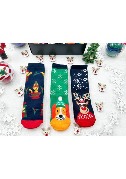 Çocuk 3'lü Yeni Yıl Çorabı Yılbaşı Çorap Noel Baba modelleri