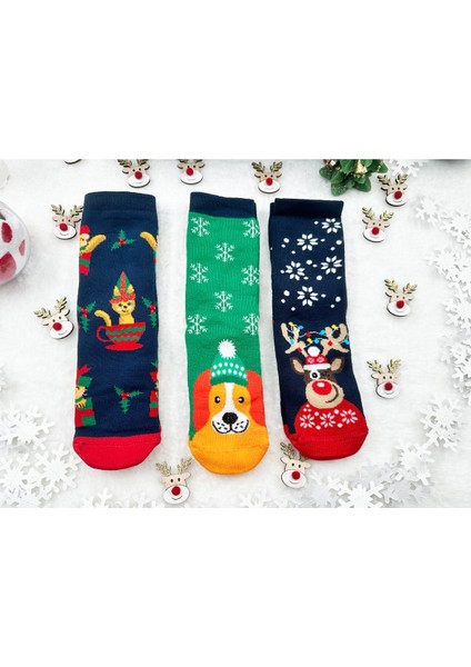 Çocuk 3'lü Yeni Yıl Çorabı Yılbaşı Çorap Noel Baba fırsatları