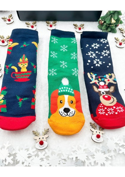 Çocuk 3'lü Yeni Yıl Çorabı Yılbaşı Çorap Noel Baba indirimleri