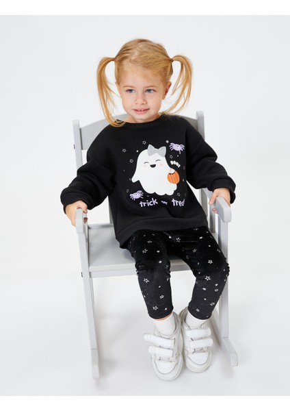 Sweatshirt Uzun Kollu Baskı Detaylı Bisiklet Yaka Şardonlu