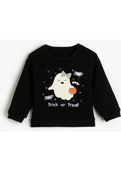 Sweatshirt Uzun Kollu Baskı Detaylı Bisiklet Yaka Şardonlu modelleri