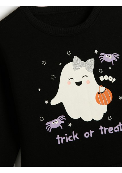 Sweatshirt Uzun Kollu Baskı Detaylı Bisiklet Yaka Şardonlu indirimleri