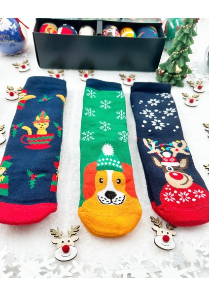 Çocuk 3'lü Yeni Yıl Çorabı Yılbaşı Çorap Noel Baba indirimleri