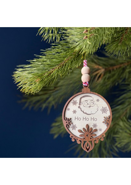 Iskandinav Tarzı Noel Baba Kazımalı Hohoho Yazılı Yılbaşı Ağaç Süsü, Minimalist Noel Yılbaşı Ağacı Dekorasyonu Süsü