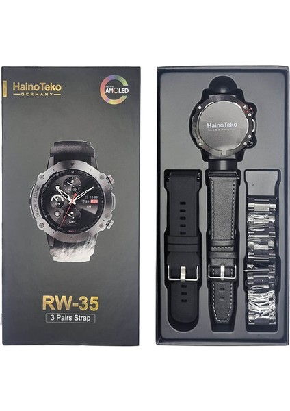 Hainoteko Rw-35 46MM Super Amoled Ekran Silikon/deri/metal Kordon Akıllı Saat